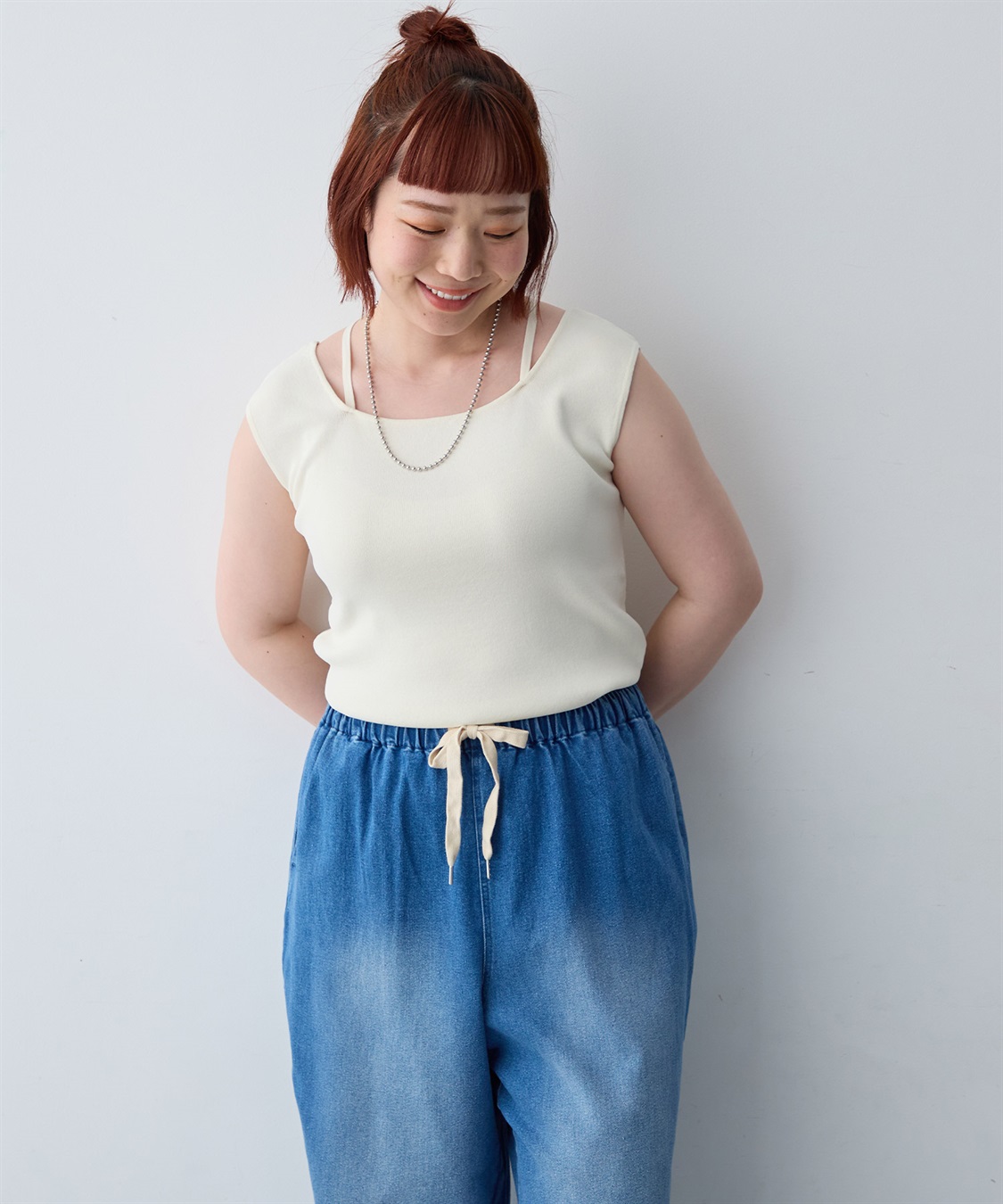anyfee 【anyfee/大きいサイズ】スクエアネックデザインストリングニットタンクトップ（接触冷感）◆新色追加◆_sub_10