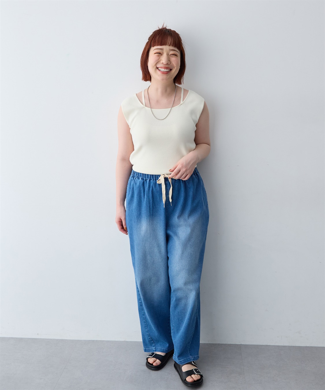 anyfee 【anyfee/大きいサイズ】スクエアネックデザインストリングニットタンクトップ（接触冷感）◆新色追加◆_sub_12