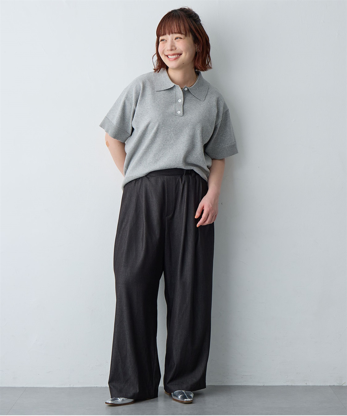 anyfee 【anyfee/大きいサイズ】デニムライクタック入りイージーワイドパンツ《低身長サイズ有》_sub_10