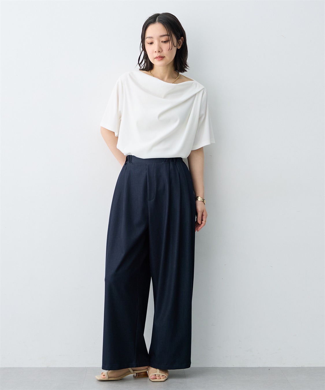 anyfee 【anyfee/大きいサイズ】デニムライクタック入りイージーワイドパンツ《低身長サイズ有》_sub_15