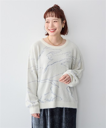 anyfee 【anyfee/大きいサイズ】ニュアンス柄ショートフェザーニット(2025AW)_subthumb_1