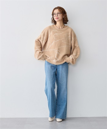 anyfee 【anyfee/大きいサイズ】ニュアンス柄ショートフェザーニット(2025AW)_subthumb_3