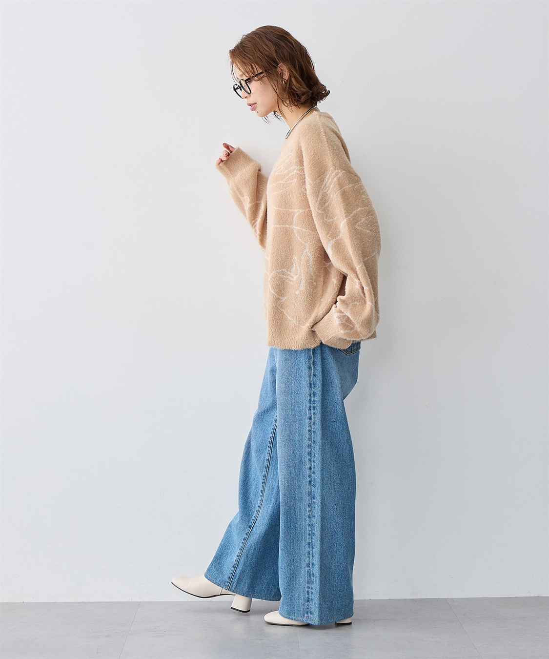 anyfee 【anyfee/大きいサイズ】ニュアンス柄ショートフェザーニット(2025AW)_sub_5