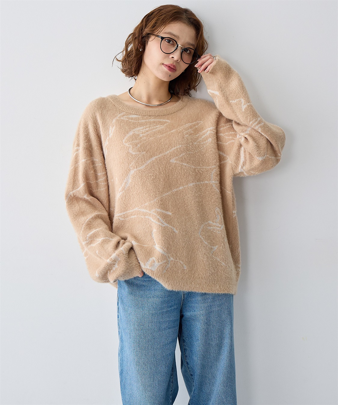 anyfee 【anyfee/大きいサイズ】ニュアンス柄ショートフェザーニット(2025AW)_sub_6
