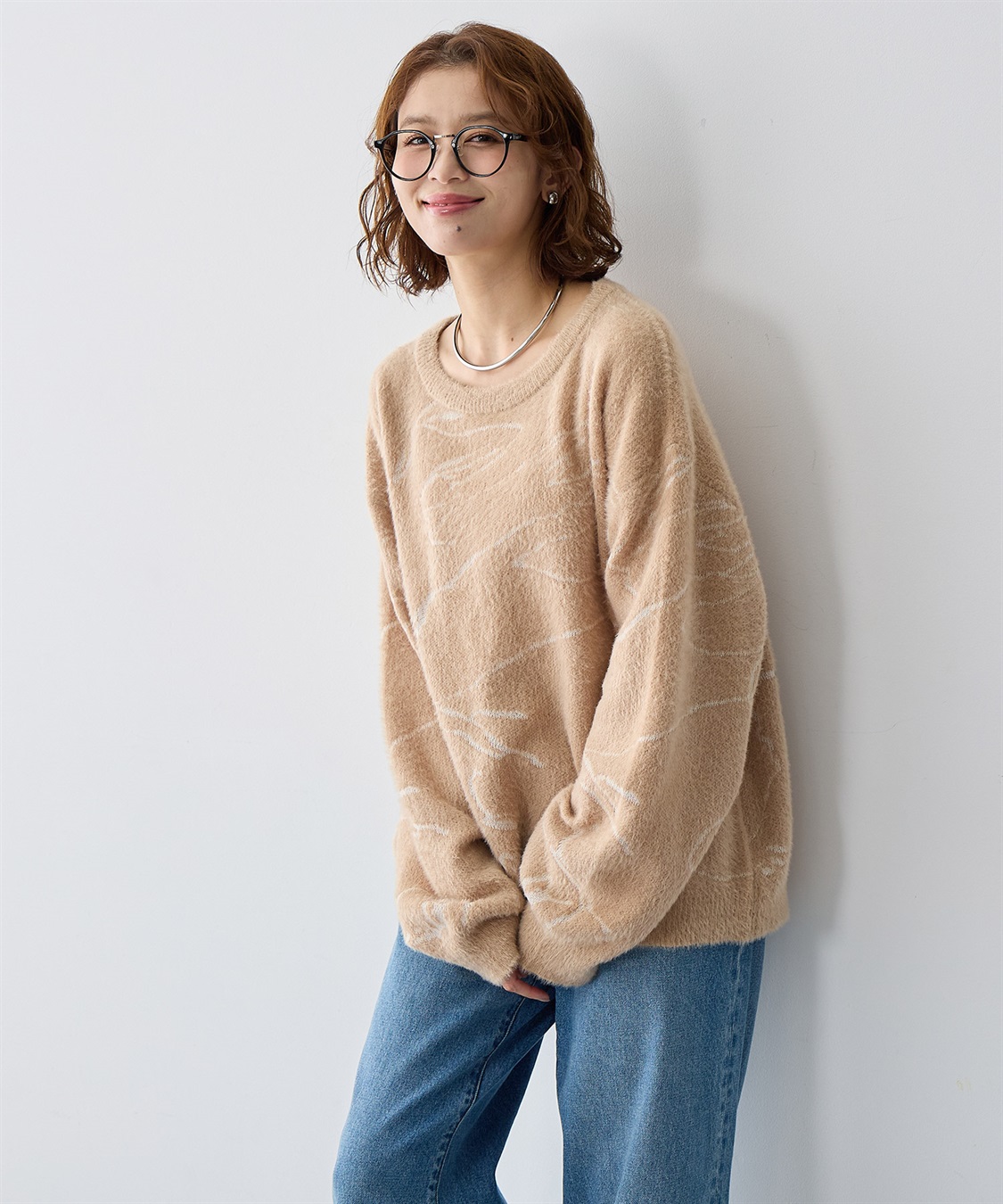 anyfee 【anyfee/大きいサイズ】ニュアンス柄ショートフェザーニット(2025AW)_sub_8