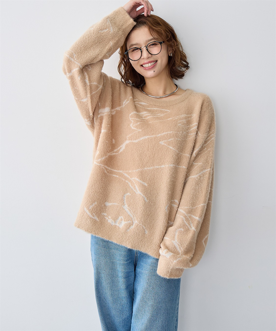 anyfee 【anyfee/大きいサイズ】ニュアンス柄ショートフェザーニット(2025AW)_sub_9