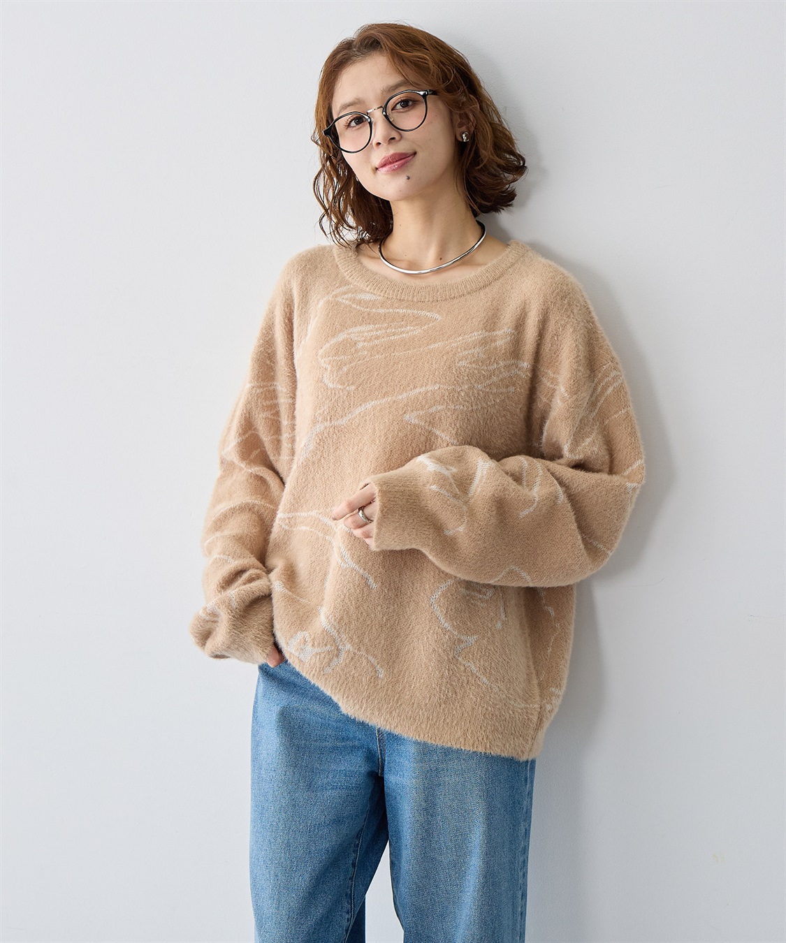 anyfee 【anyfee/大きいサイズ】ニュアンス柄ショートフェザーニット(2025AW)_sub_10