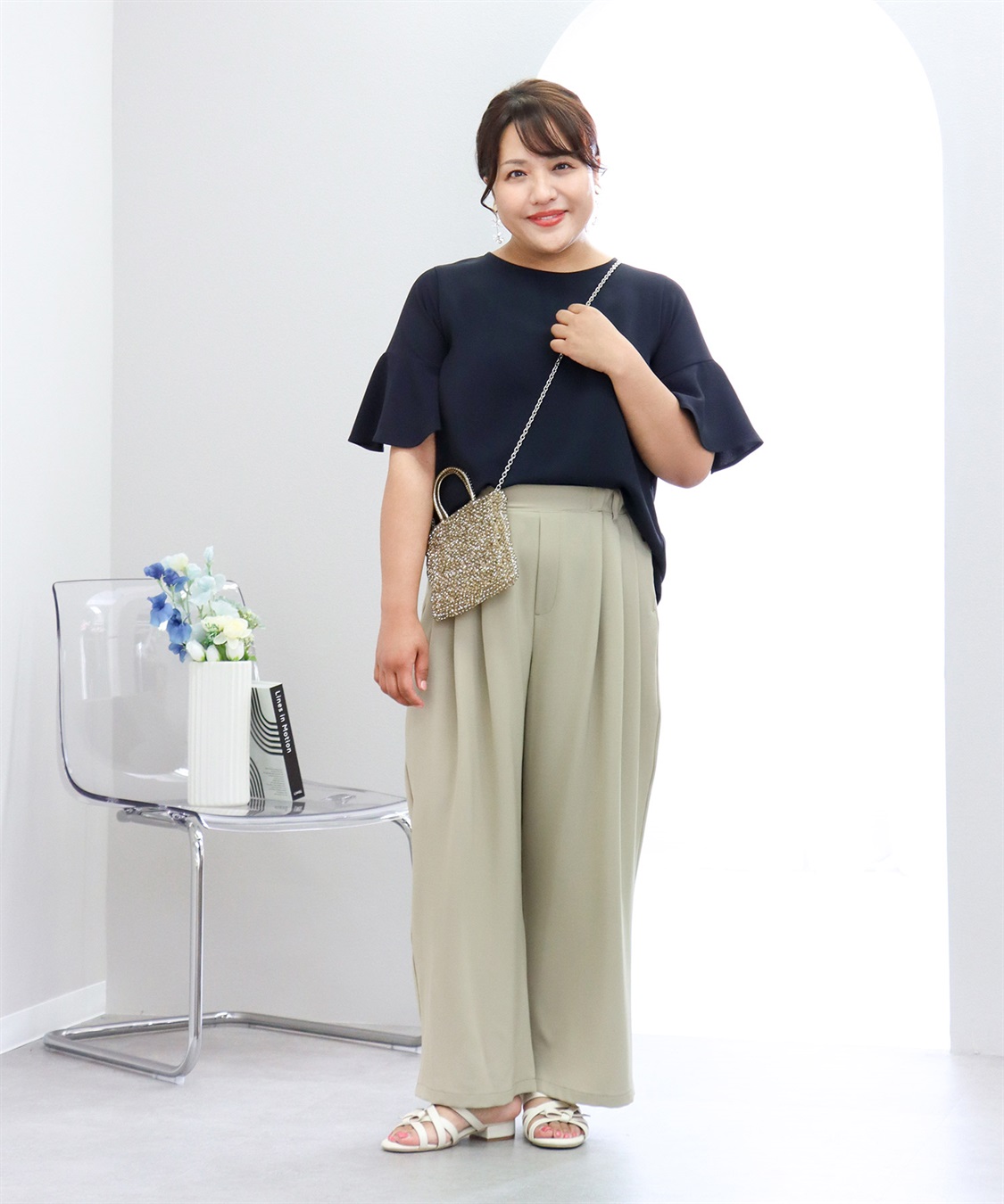 anyfee 【anyfee/大きいサイズ】サマラク多タックワイドパンツ《HINAコラボ》_sub_9