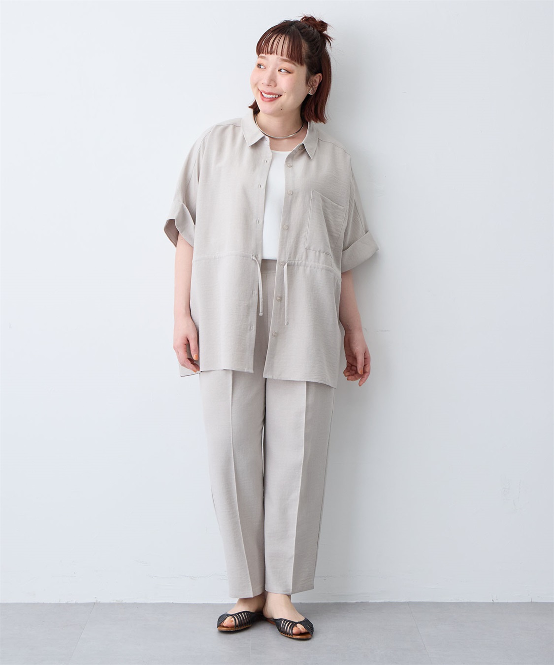 anyfee 【anyfee/大きいサイズ】リネン調テーパードパンツ《接触冷感 ・UVカット・イージーケア 》_sub_15