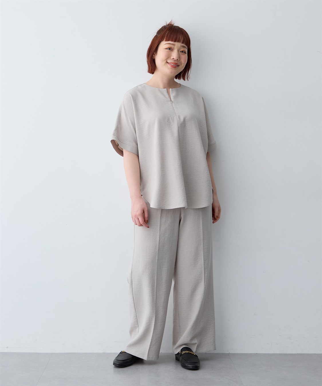 anyfee 【anyfee/大きいサイズ】リネン調ジップ付キーネックTブラウス《接触冷感 ・UVカット・イージーケア 》_sub_28