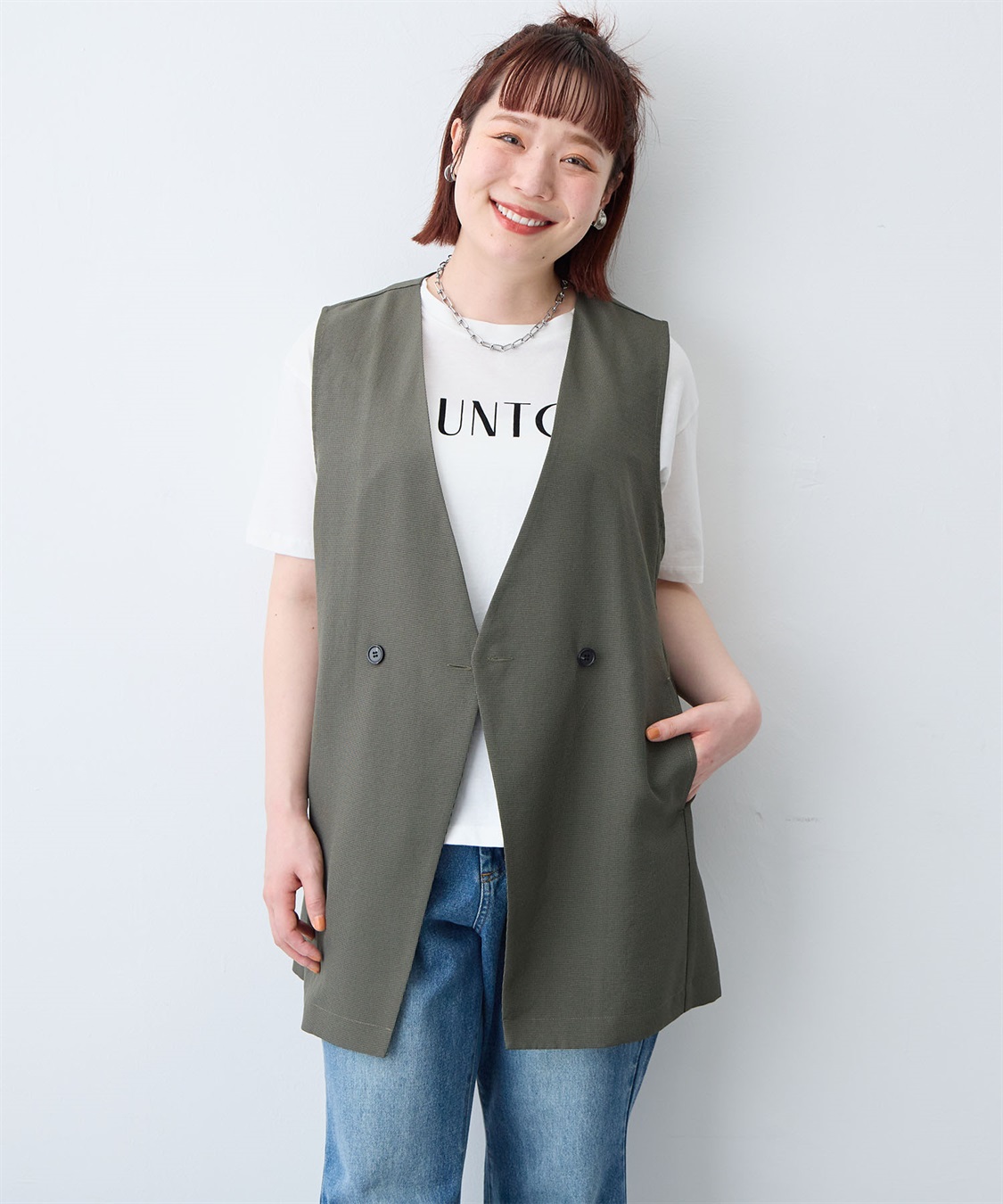 anyfee 【anyfee/大きいサイズ】リネン調ジレ/ベスト《接触冷感 ・UVカット・イージーケア 》（2026SS）_sub_3