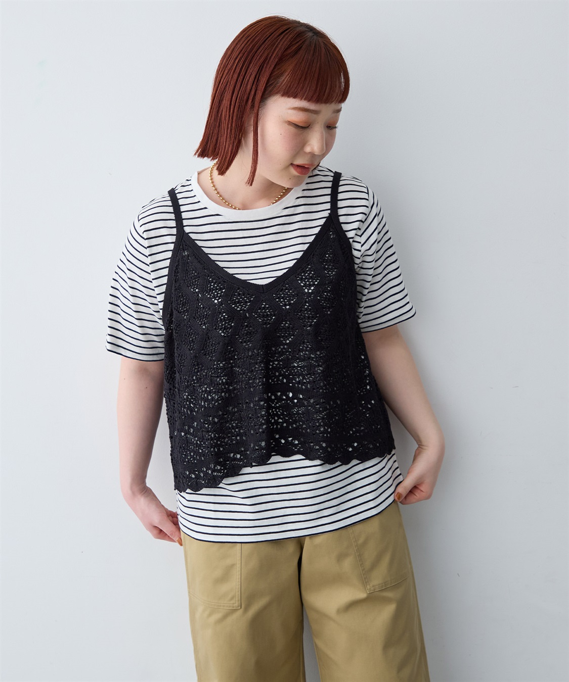anyfee 【anyfee/大きいサイズ】クロシェ風ニットビスチェ&Tシャツセット_sub_4
