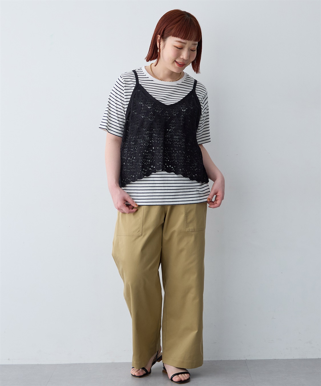 anyfee 【anyfee/大きいサイズ】クロシェ風ニットビスチェ&Tシャツセット_sub_9