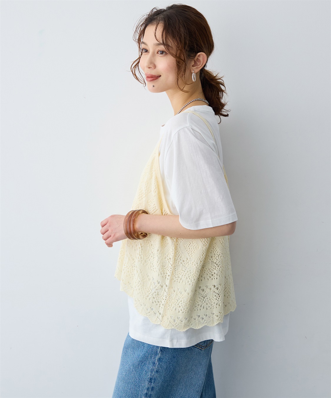 anyfee 【anyfee/大きいサイズ】クロシェ風ニットビスチェ&Tシャツセット_sub_14