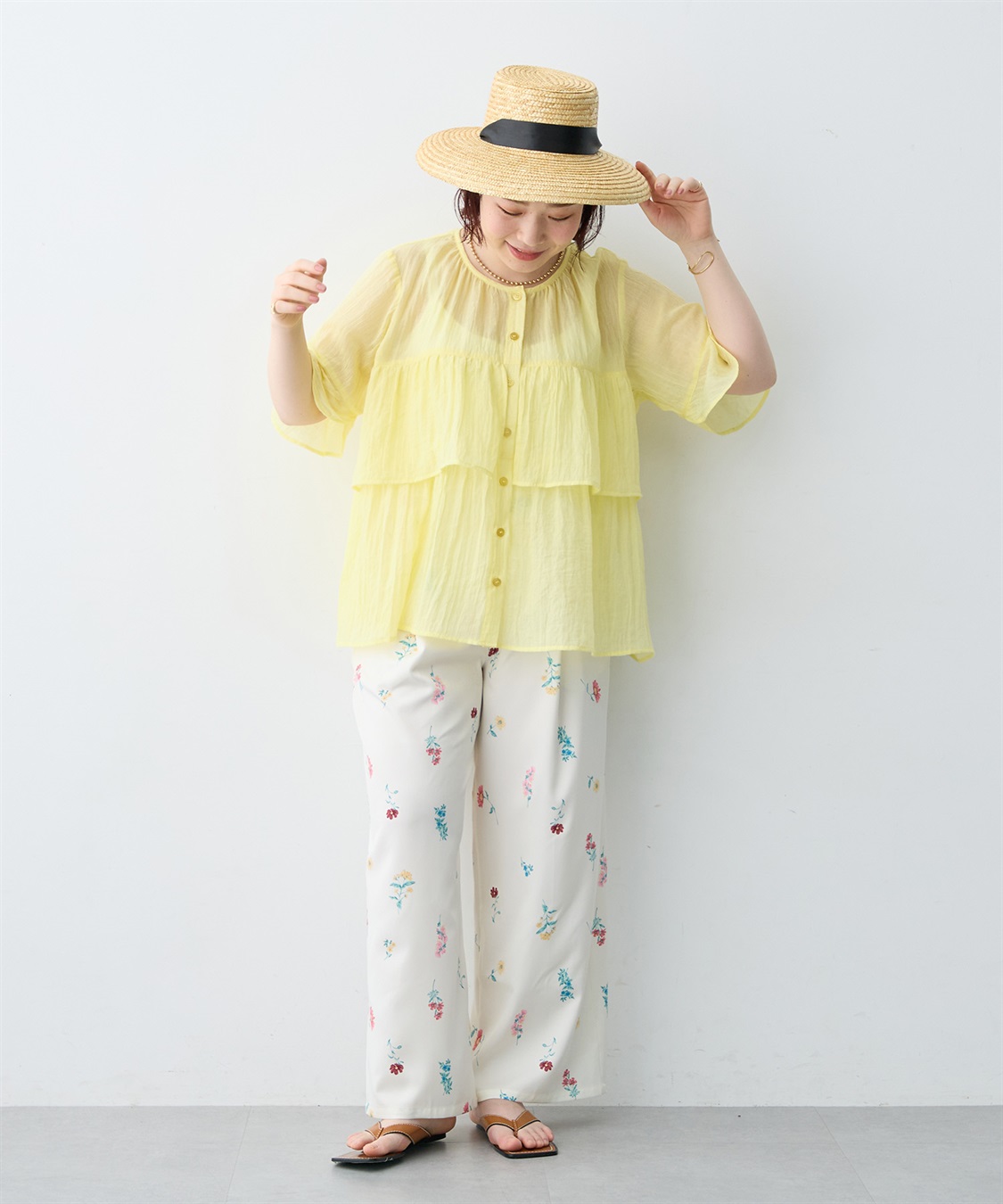 anyfee 【anyfee/大きいサイズ】ニュアンスフラワーセミワイドイージーパンツ/花柄プリント《SET UP対応》_sub_17