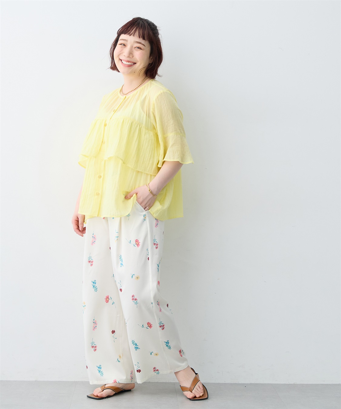 anyfee 【anyfee/大きいサイズ】ニュアンスフラワーセミワイドイージーパンツ/花柄プリント《SET UP対応》_sub_18