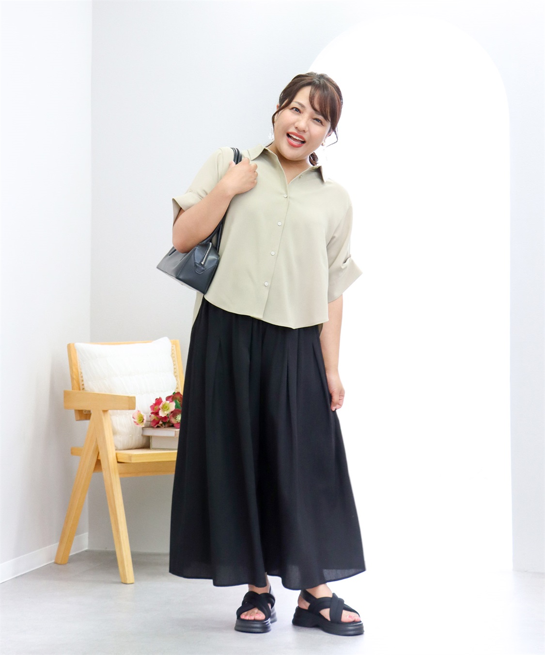 anyfee 【anyfee×HINAコラボ】丈が選べるスラブスカーチョ◆低身長サイズ有《大きいサイズ》_sub_1