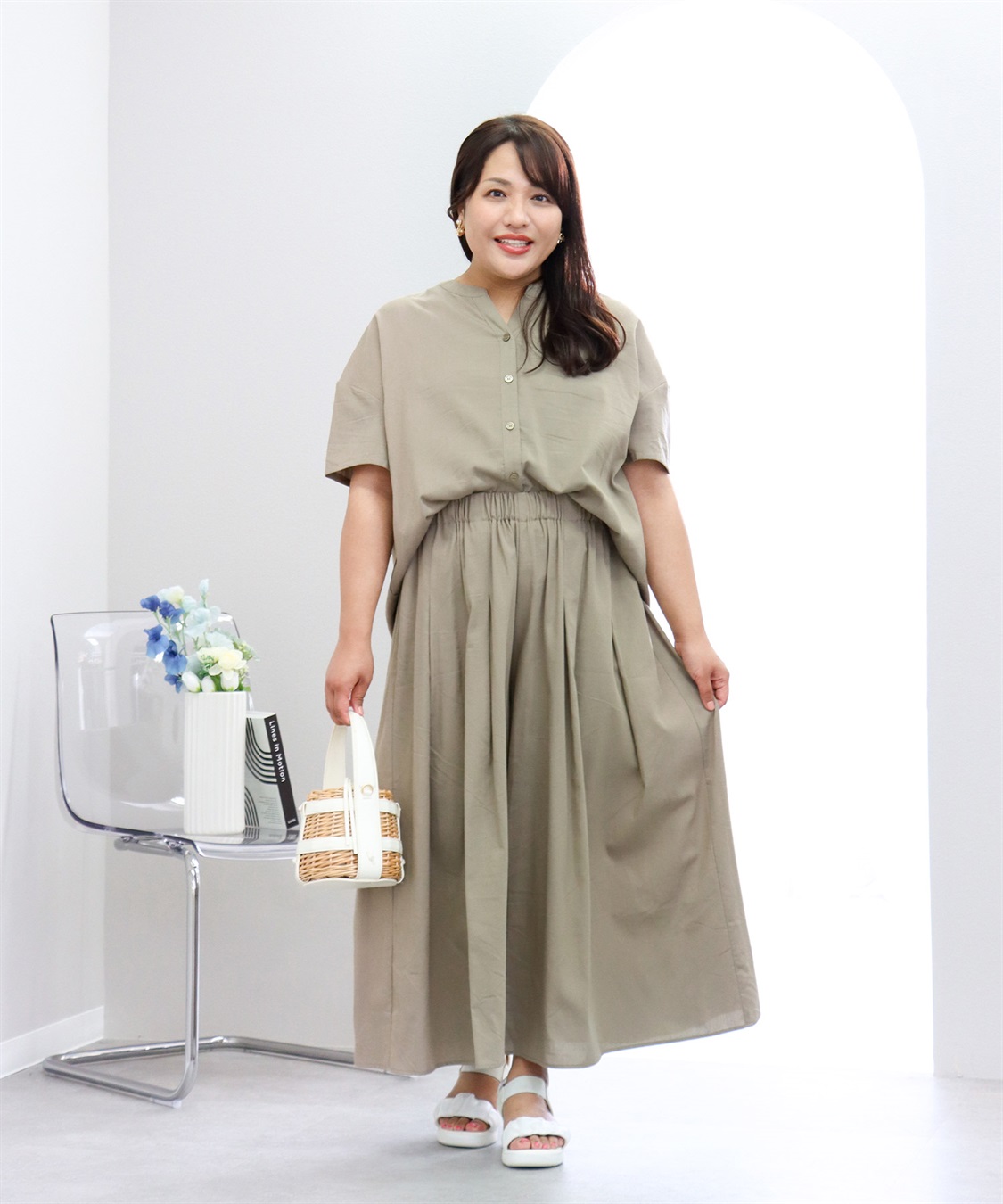 anyfee 【anyfee×HINAコラボ】丈が選べるスラブスカーチョ◆低身長サイズ有《大きいサイズ》_sub_4