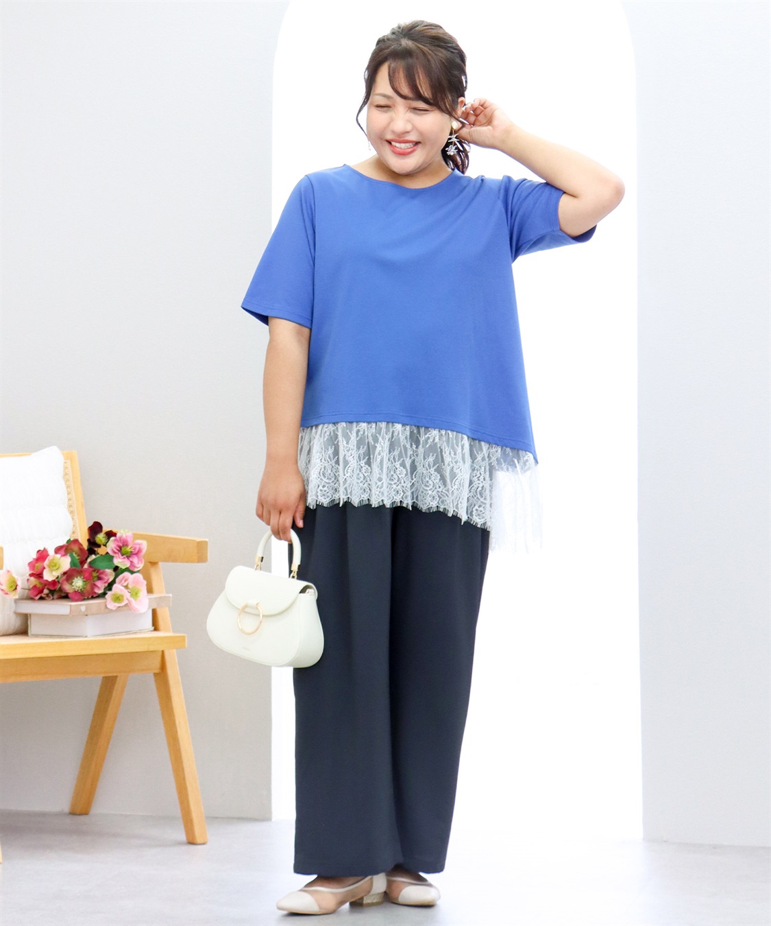 anyfee 【anyfee×HINAコラボ】アシンメトリー裾レースTシャツ《大きいサイズ》_sub_1