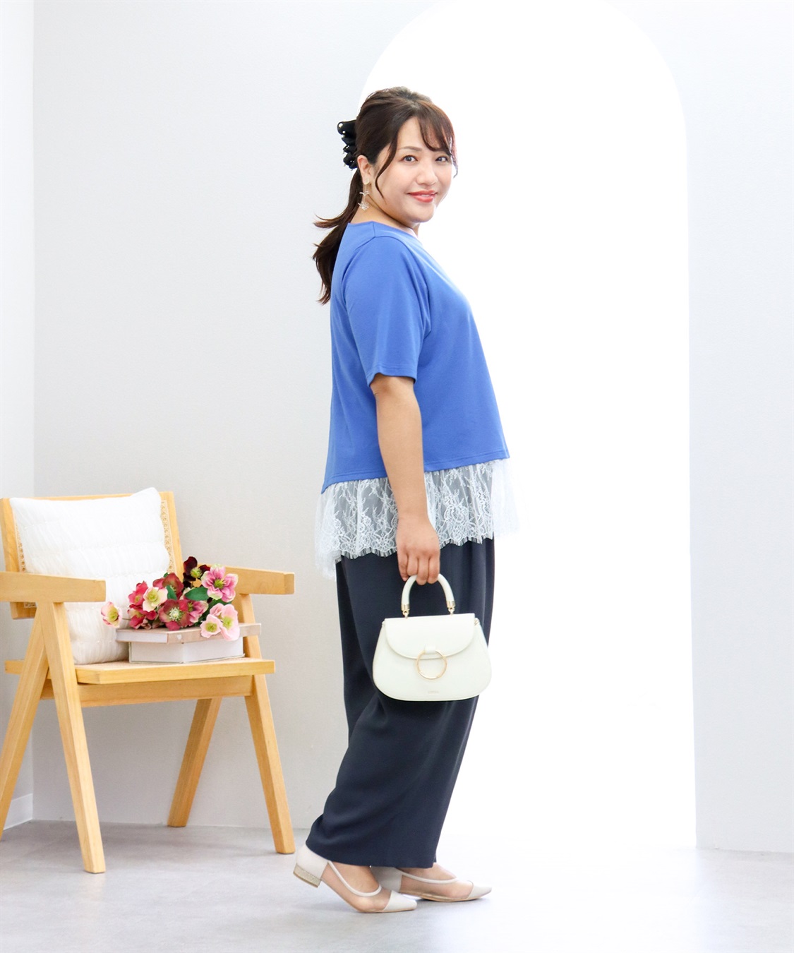 anyfee 【anyfee×HINAコラボ】アシンメトリー裾レースTシャツ《大きいサイズ》_sub_2