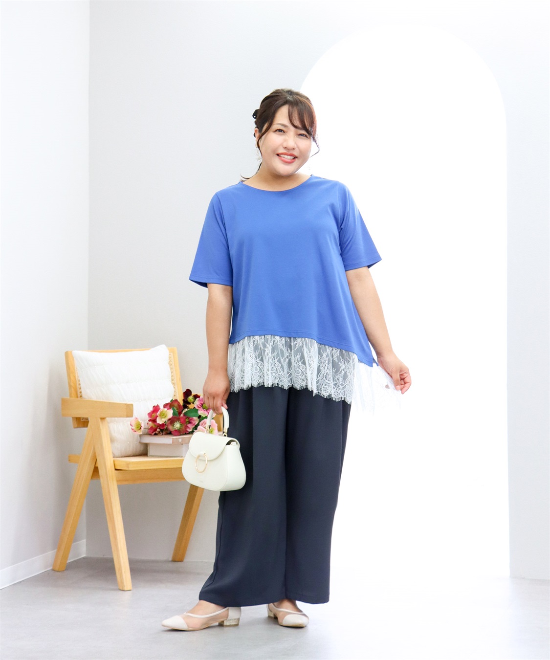 anyfee 【anyfee×HINAコラボ】アシンメトリー裾レースTシャツ《大きいサイズ》_sub_3