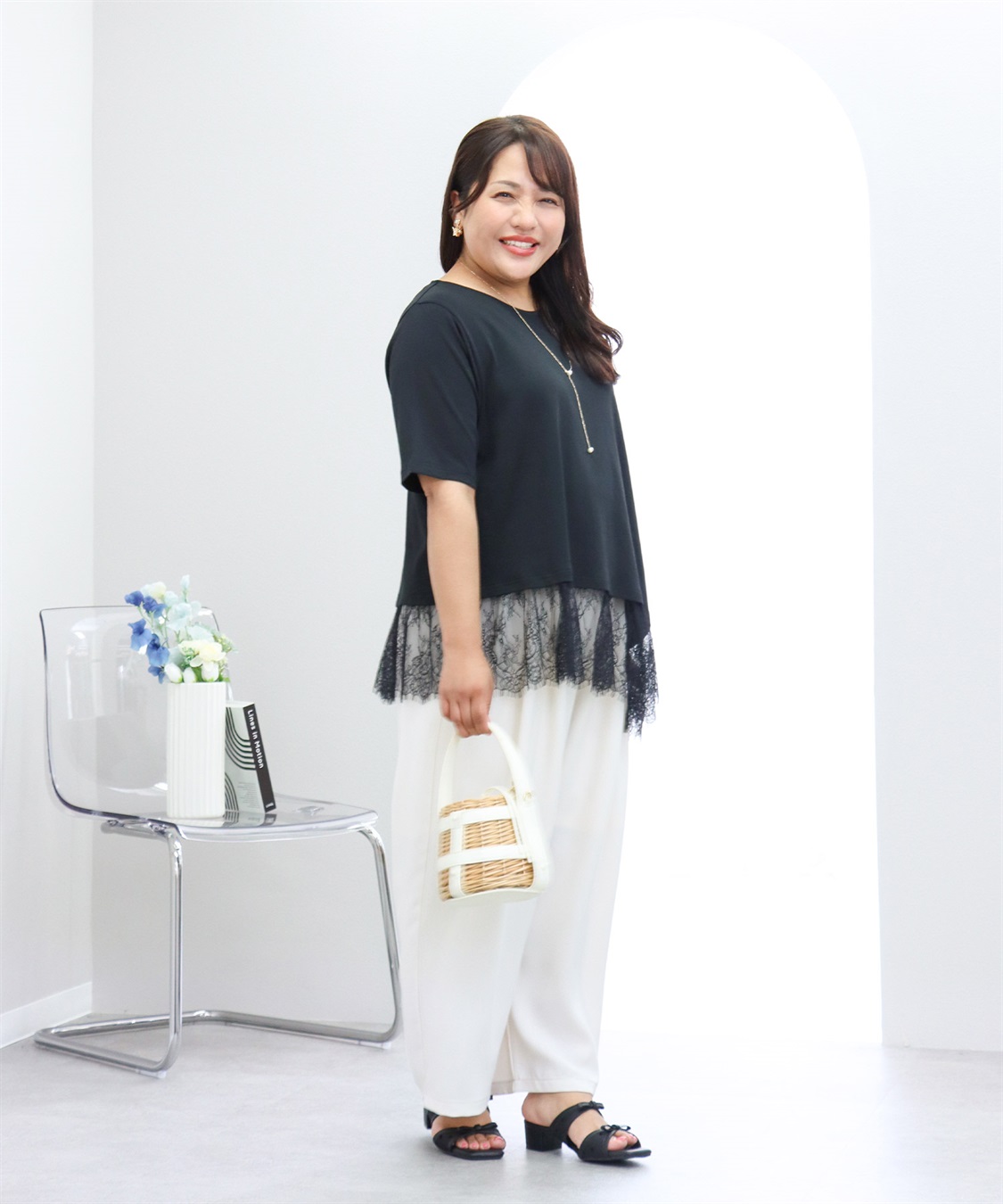 anyfee 【anyfee×HINAコラボ】アシンメトリー裾レースTシャツ《大きいサイズ》_sub_5
