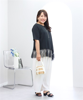 anyfee 【anyfee×HINAコラボ】アシンメトリー裾レースTシャツ《大きいサイズ》_subthumb_5