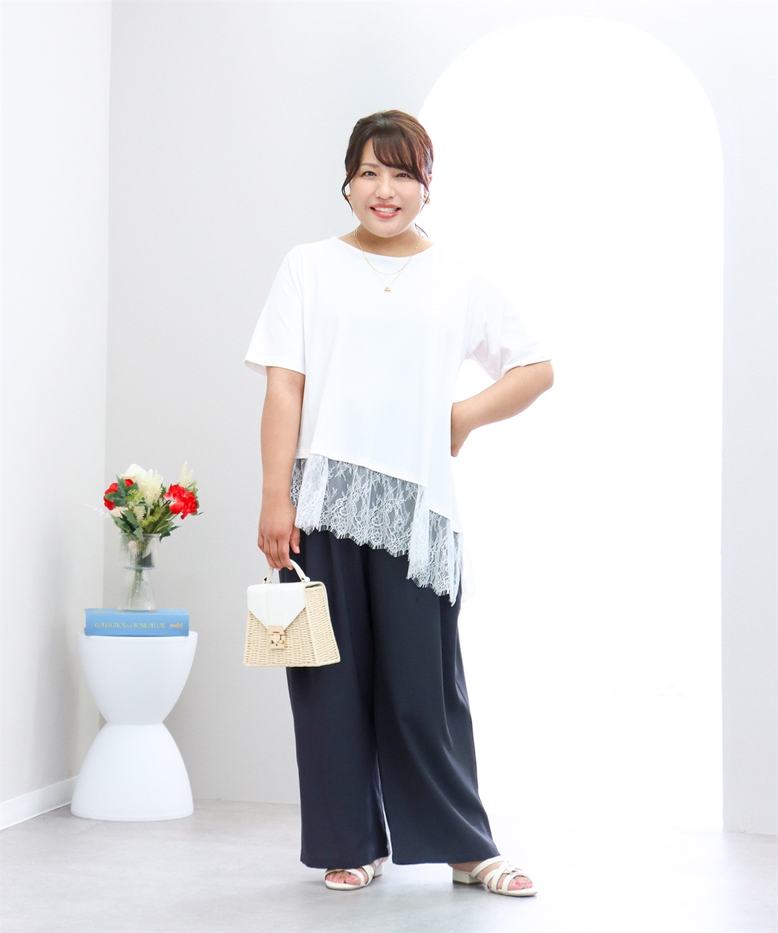 anyfee 【anyfee×HINAコラボ】アシンメトリー裾レースTシャツ《大きいサイズ》_sub_8