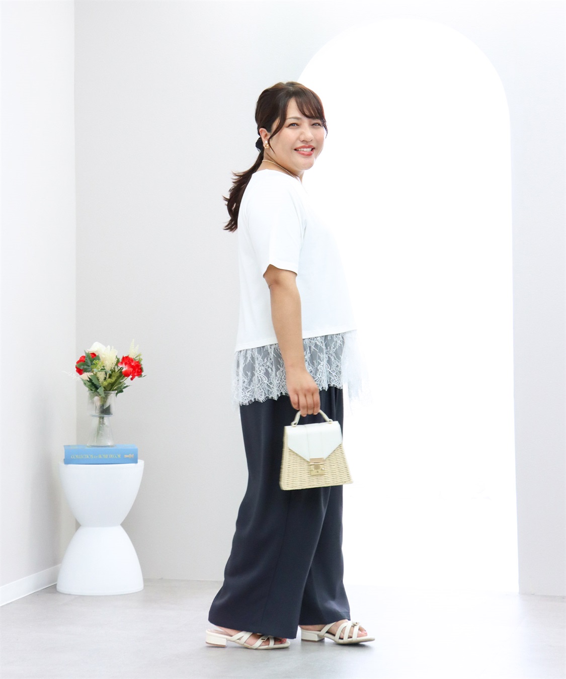 anyfee 【anyfee×HINAコラボ】アシンメトリー裾レースTシャツ《大きいサイズ》_sub_9