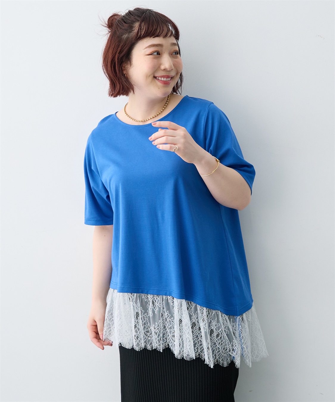 anyfee 【anyfee×HINAコラボ】アシンメトリー裾レースTシャツ《大きいサイズ》_sub_11
