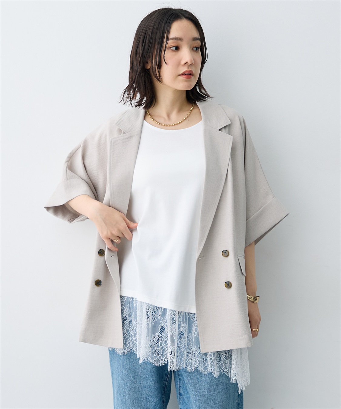 anyfee 【anyfee×HINAコラボ】アシンメトリー裾レースTシャツ《大きいサイズ》_sub_13