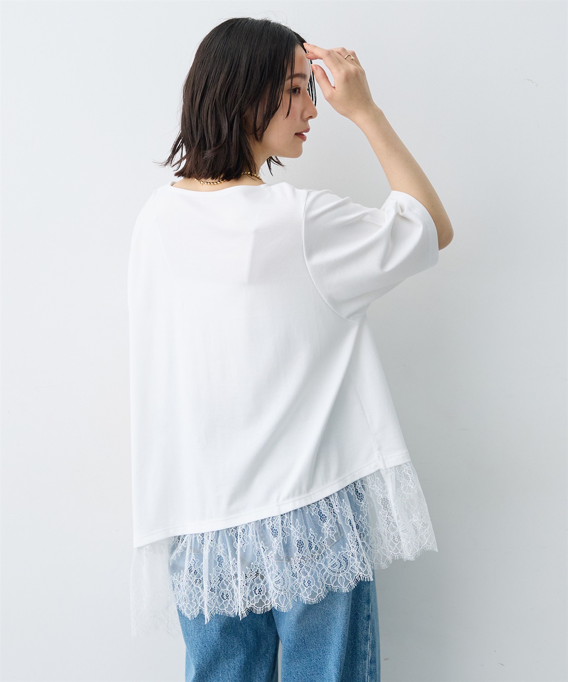 anyfee 【anyfee×HINAコラボ】アシンメトリー裾レースTシャツ《大きいサイズ》_sub_15