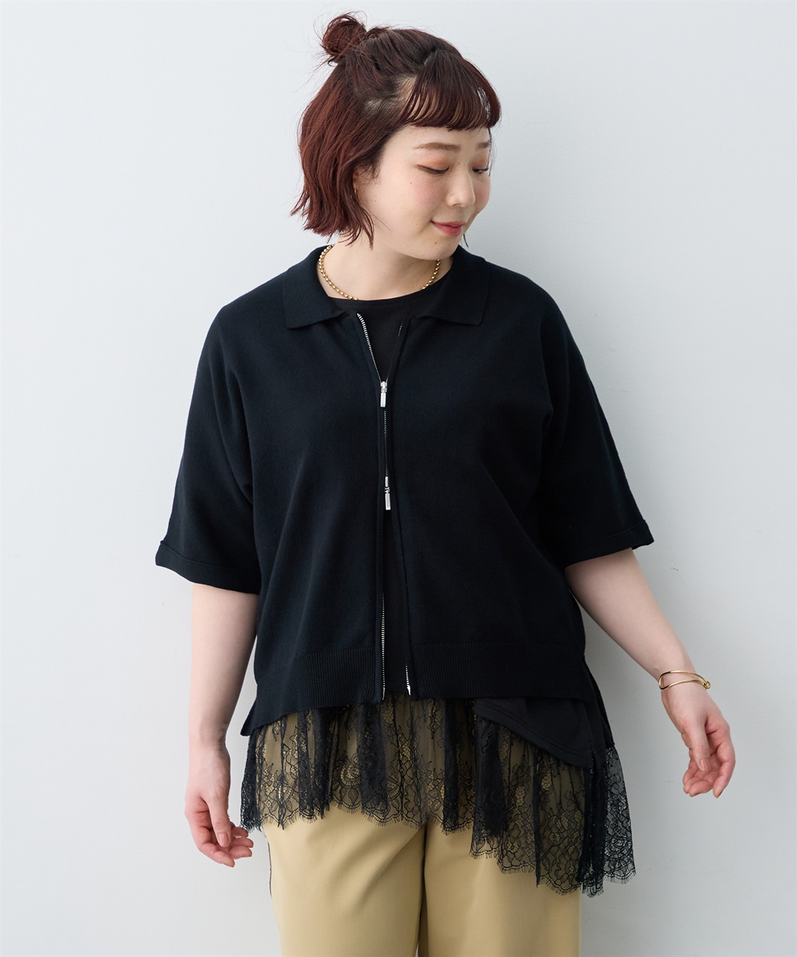 anyfee 【anyfee×HINAコラボ】アシンメトリー裾レースTシャツ《大きいサイズ》_sub_16