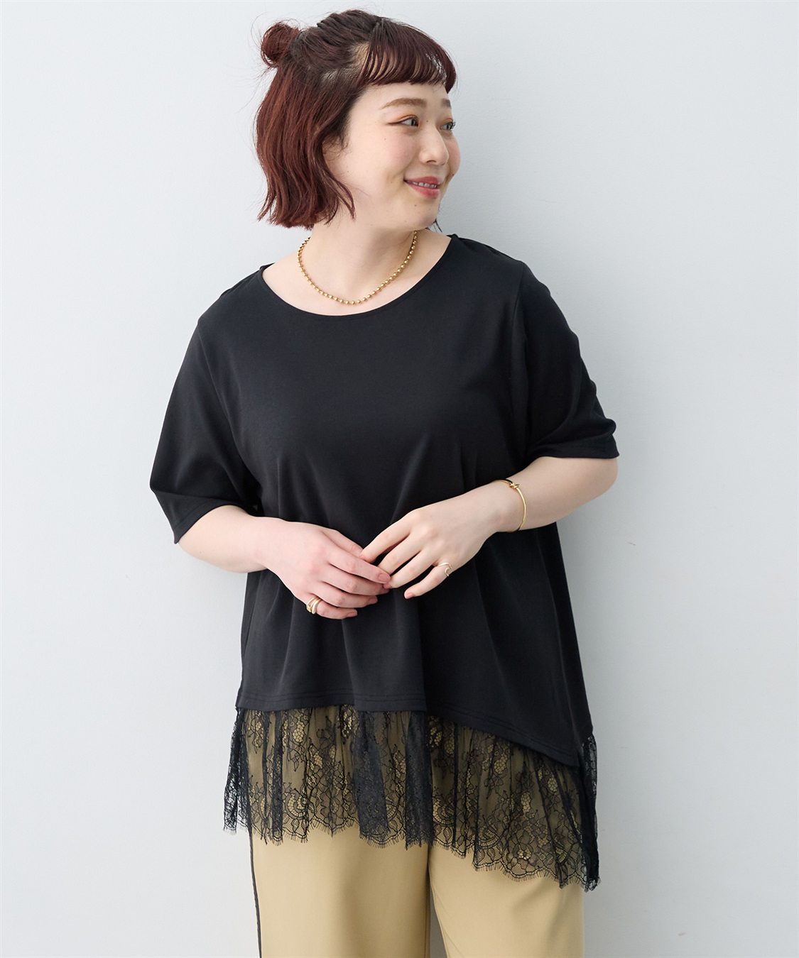 anyfee 【anyfee×HINAコラボ】アシンメトリー裾レースTシャツ《大きいサイズ》_sub_17