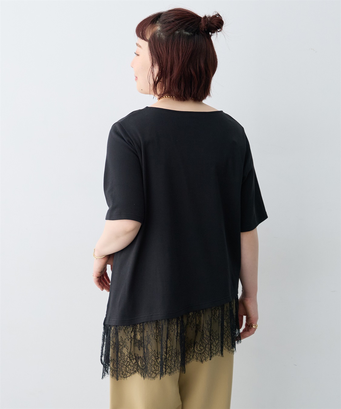 anyfee 【anyfee×HINAコラボ】アシンメトリー裾レースTシャツ《大きいサイズ》_sub_18