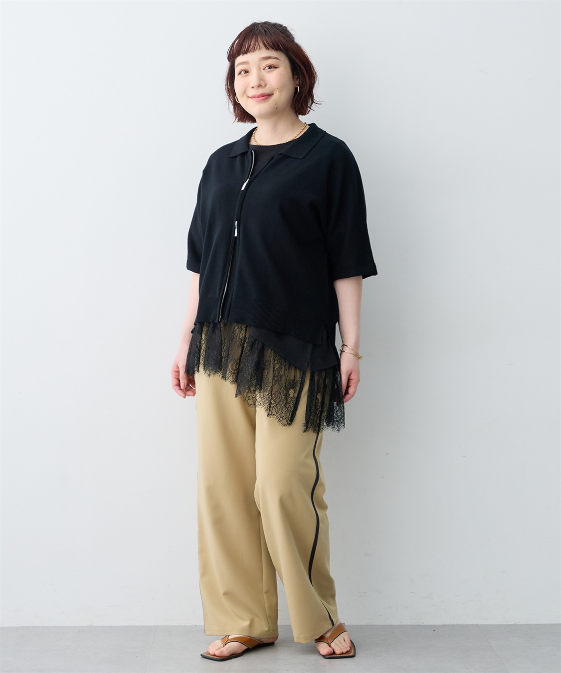 anyfee 【anyfee×HINAコラボ】アシンメトリー裾レースTシャツ《大きいサイズ》_sub_19
