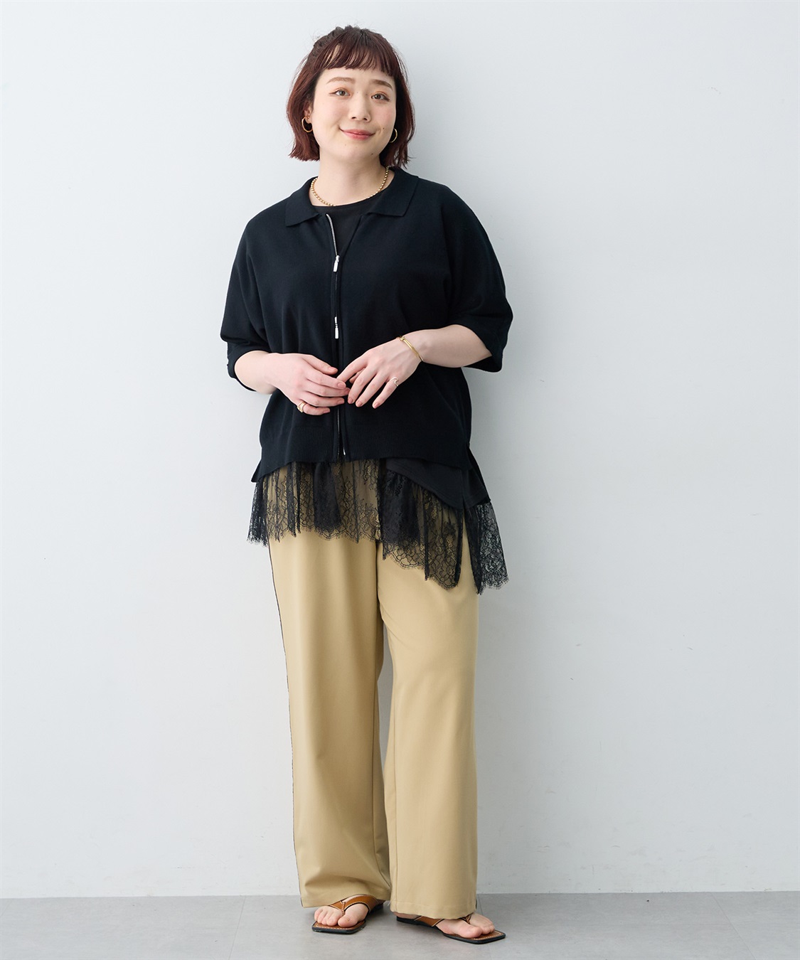 anyfee 【anyfee×HINAコラボ】アシンメトリー裾レースTシャツ《大きいサイズ》_sub_20