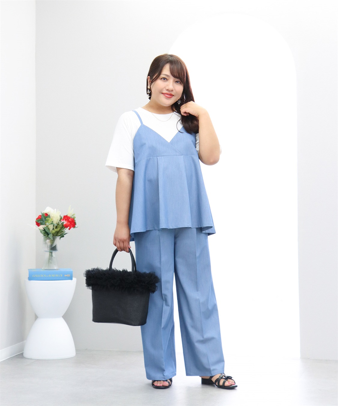 anyfee 【anyfee×HINAコラボ】デニムライクビスチェレイヤード風Tシャツ《大きいサイズ》_sub_2