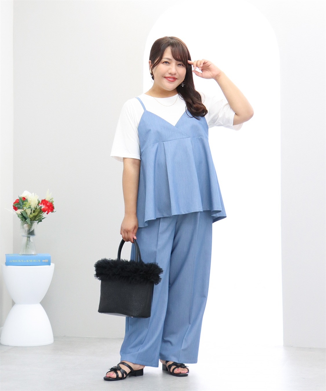 anyfee 【anyfee×HINAコラボ】デニムライクビスチェレイヤード風Tシャツ《大きいサイズ》_sub_4