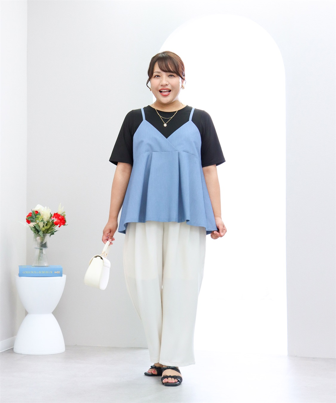 anyfee 【anyfee×HINAコラボ】デニムライクビスチェレイヤード風Tシャツ《大きいサイズ》_sub_7