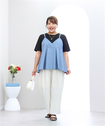 anyfee 【anyfee×HINAコラボ】デニムライクビスチェレイヤード風Tシャツ《大きいサイズ》_subthumb_7