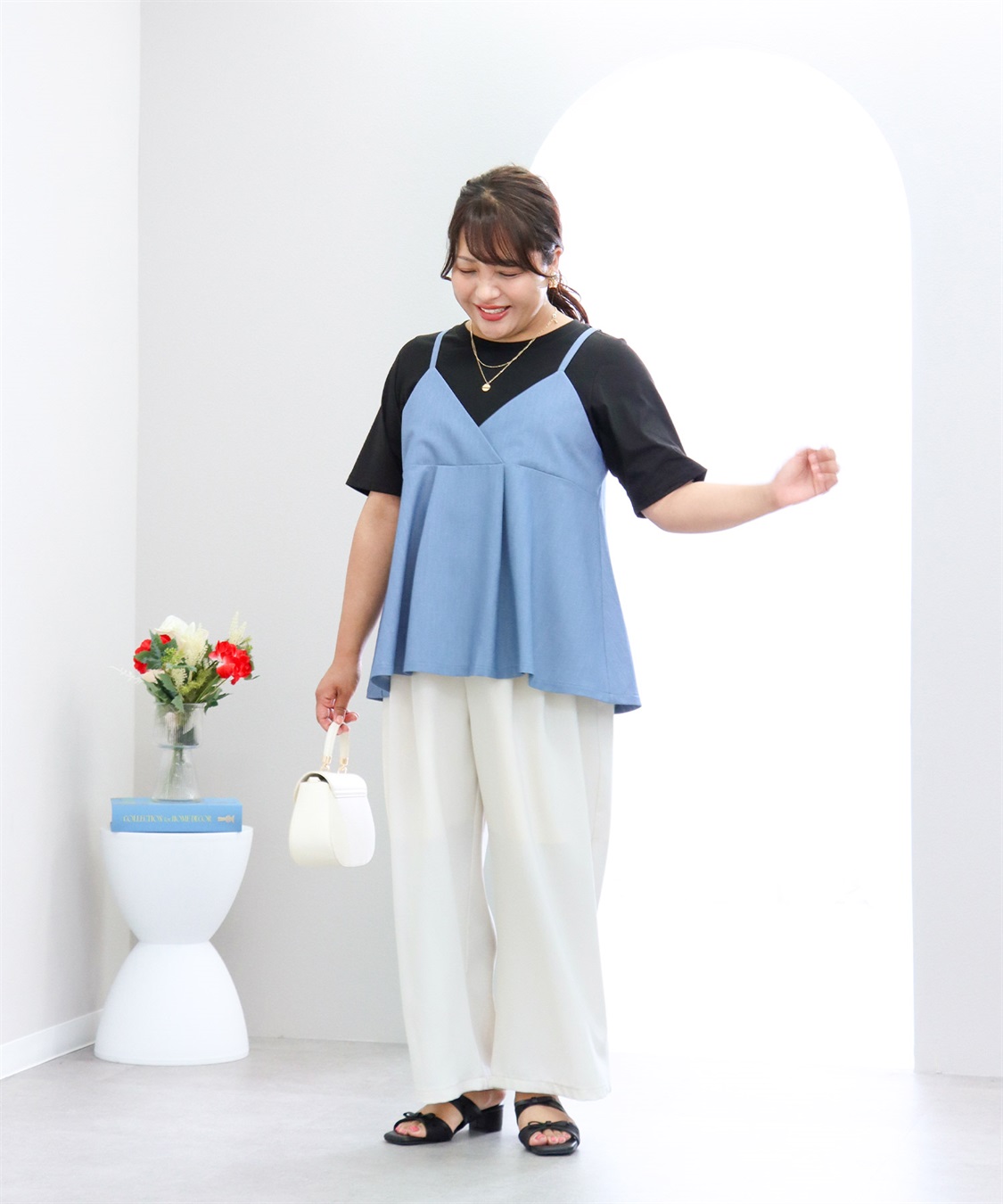 anyfee 【anyfee×HINAコラボ】デニムライクビスチェレイヤード風Tシャツ《大きいサイズ》_sub_8