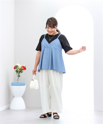 anyfee 【anyfee×HINAコラボ】デニムライクビスチェレイヤード風Tシャツ《大きいサイズ》_subthumb_8