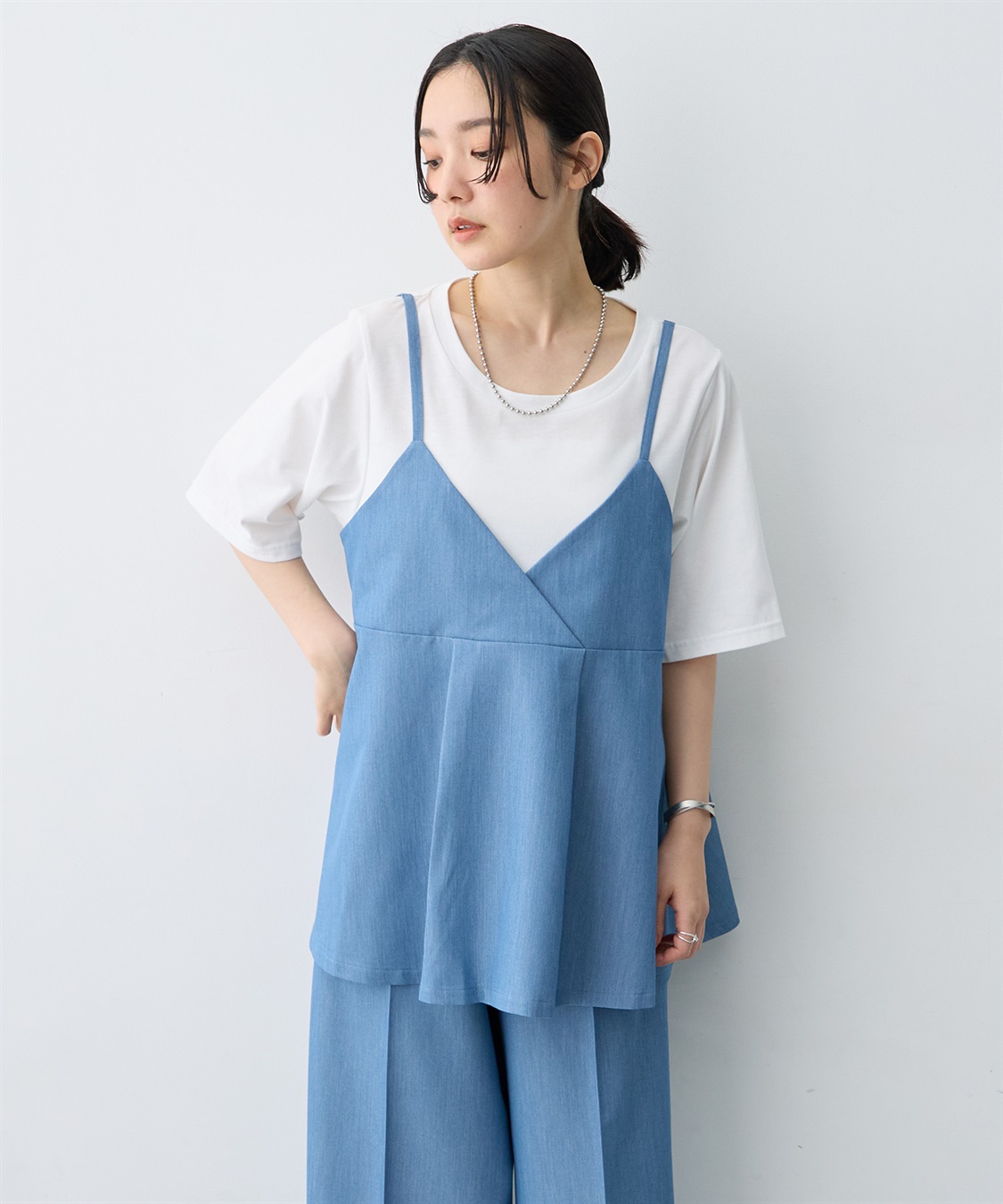 anyfee 【anyfee×HINAコラボ】デニムライクビスチェレイヤード風Tシャツ《大きいサイズ》_sub_9