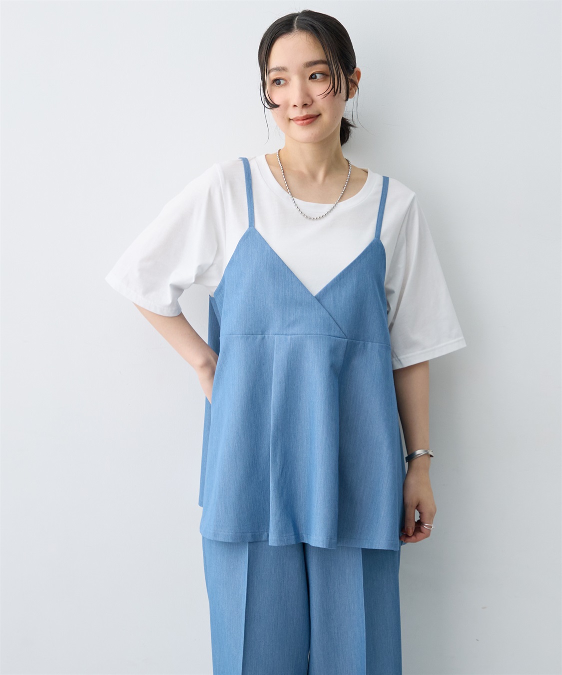anyfee 【anyfee×HINAコラボ】デニムライクビスチェレイヤード風Tシャツ《大きいサイズ》_sub_10
