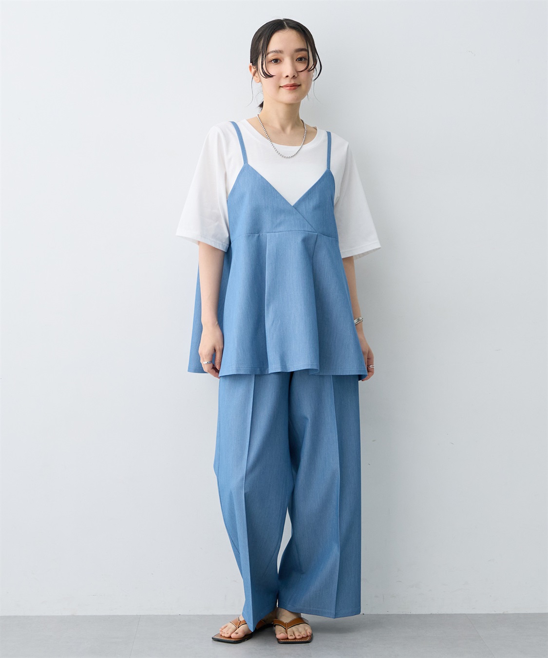 anyfee 【anyfee×HINAコラボ】デニムライクビスチェレイヤード風Tシャツ《大きいサイズ》_sub_13