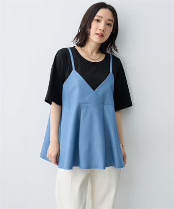anyfee 【anyfee×HINAコラボ】デニムライクビスチェレイヤード風Tシャツ《大きいサイズ》_subthumb_16