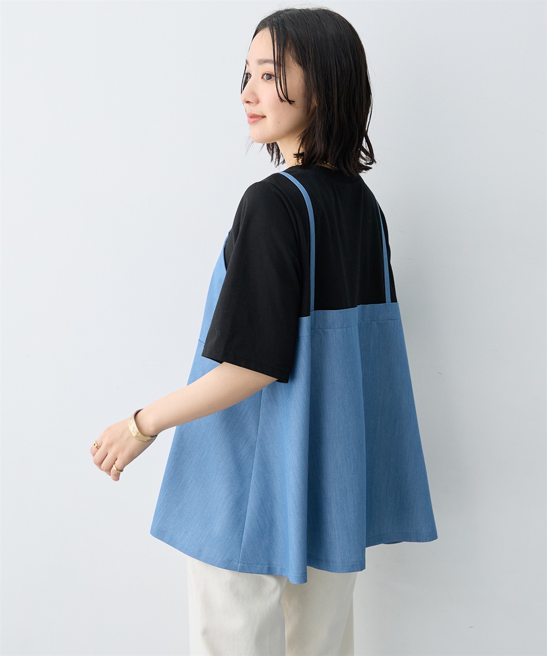 anyfee 【anyfee×HINAコラボ】デニムライクビスチェレイヤード風Tシャツ《大きいサイズ》_sub_17
