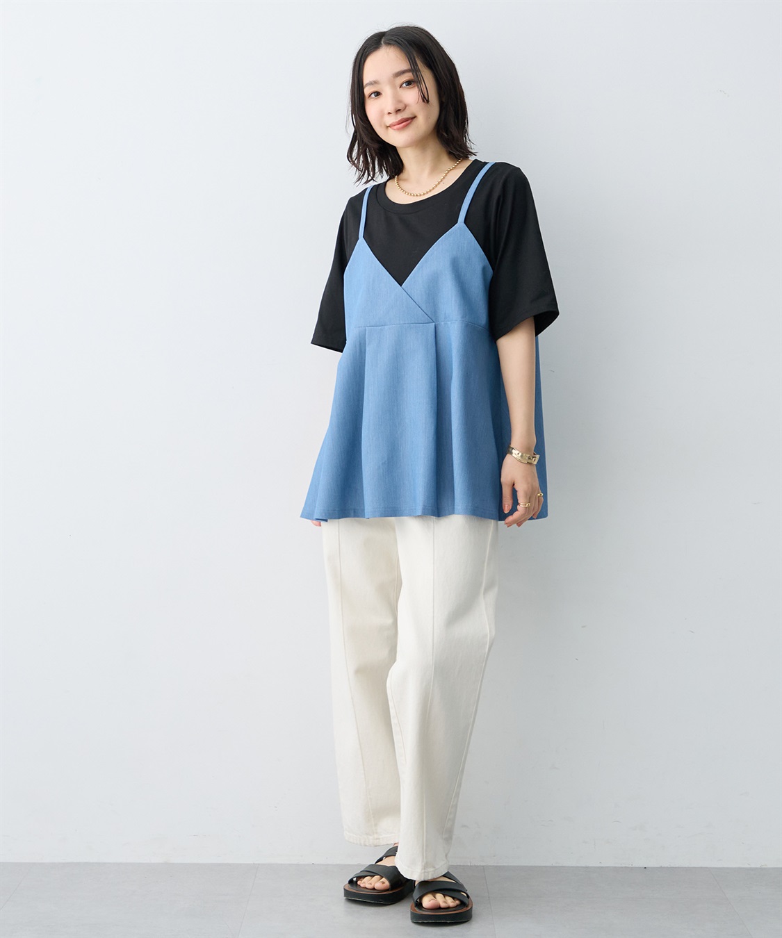 anyfee 【anyfee×HINAコラボ】デニムライクビスチェレイヤード風Tシャツ《大きいサイズ》_sub_19