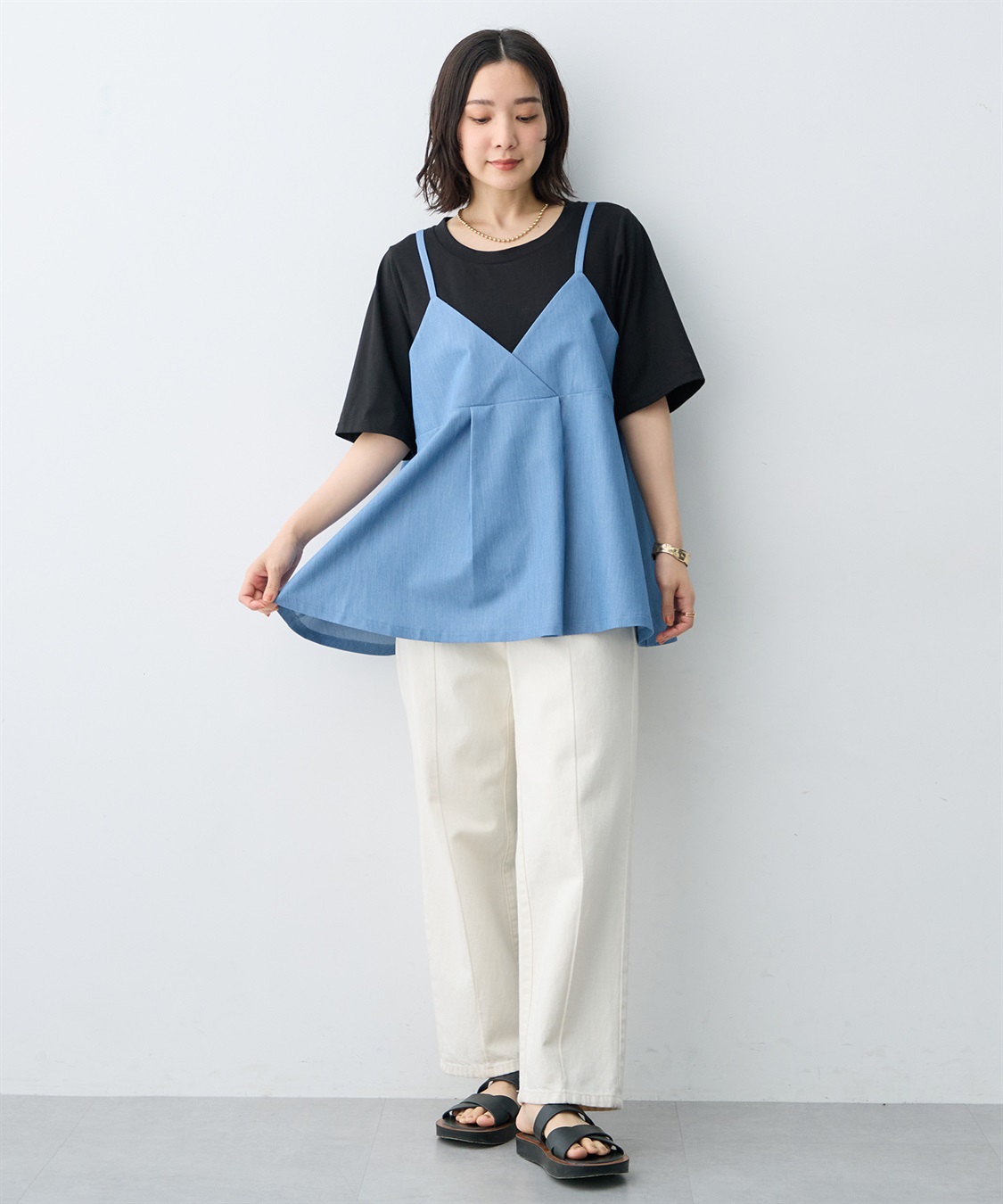 anyfee 【anyfee×HINAコラボ】デニムライクビスチェレイヤード風Tシャツ《大きいサイズ》_sub_20